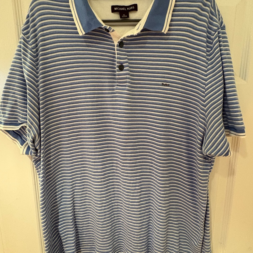 Michael Kors Greenwich Polo – Blue & White Striped – Size XL
